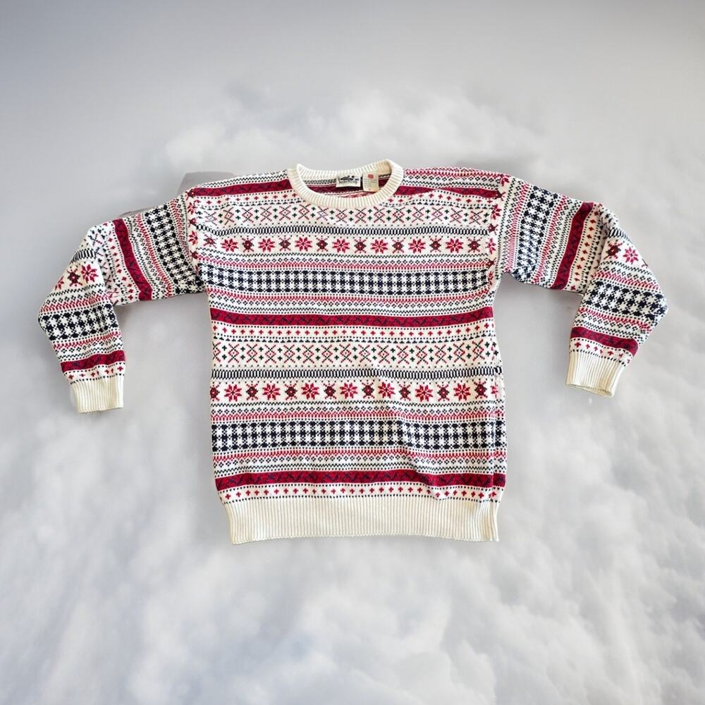 Vtg Northern Reflections Fair Isle Sweater Size XL Knit Christmas Hong Kong